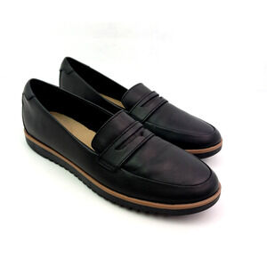 Collection By Clarks Serena Womens Sz 8.5 Narrow Black Slip On Penny Loafer Shoe